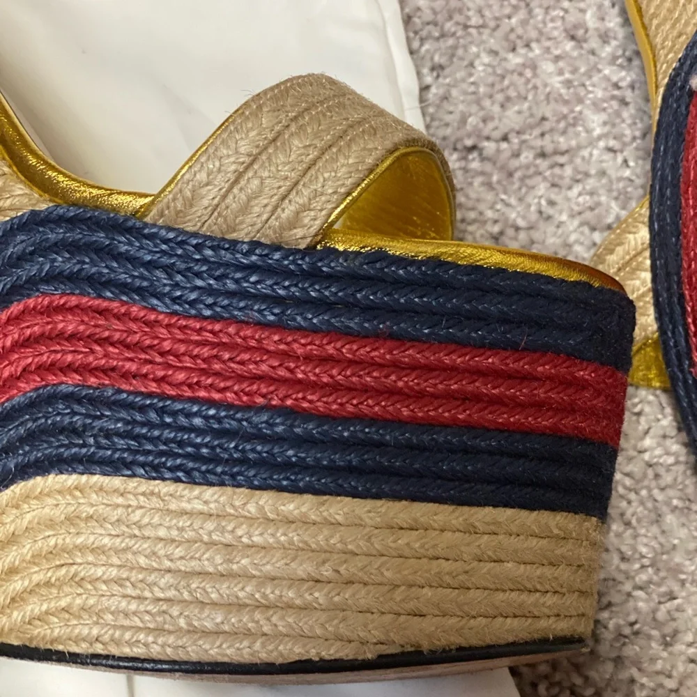 Metallic leather platform espadrille